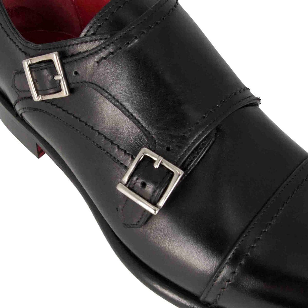 Scarpa con doppia fibbia da uomo in pelle colore nero - LeonardoShoes