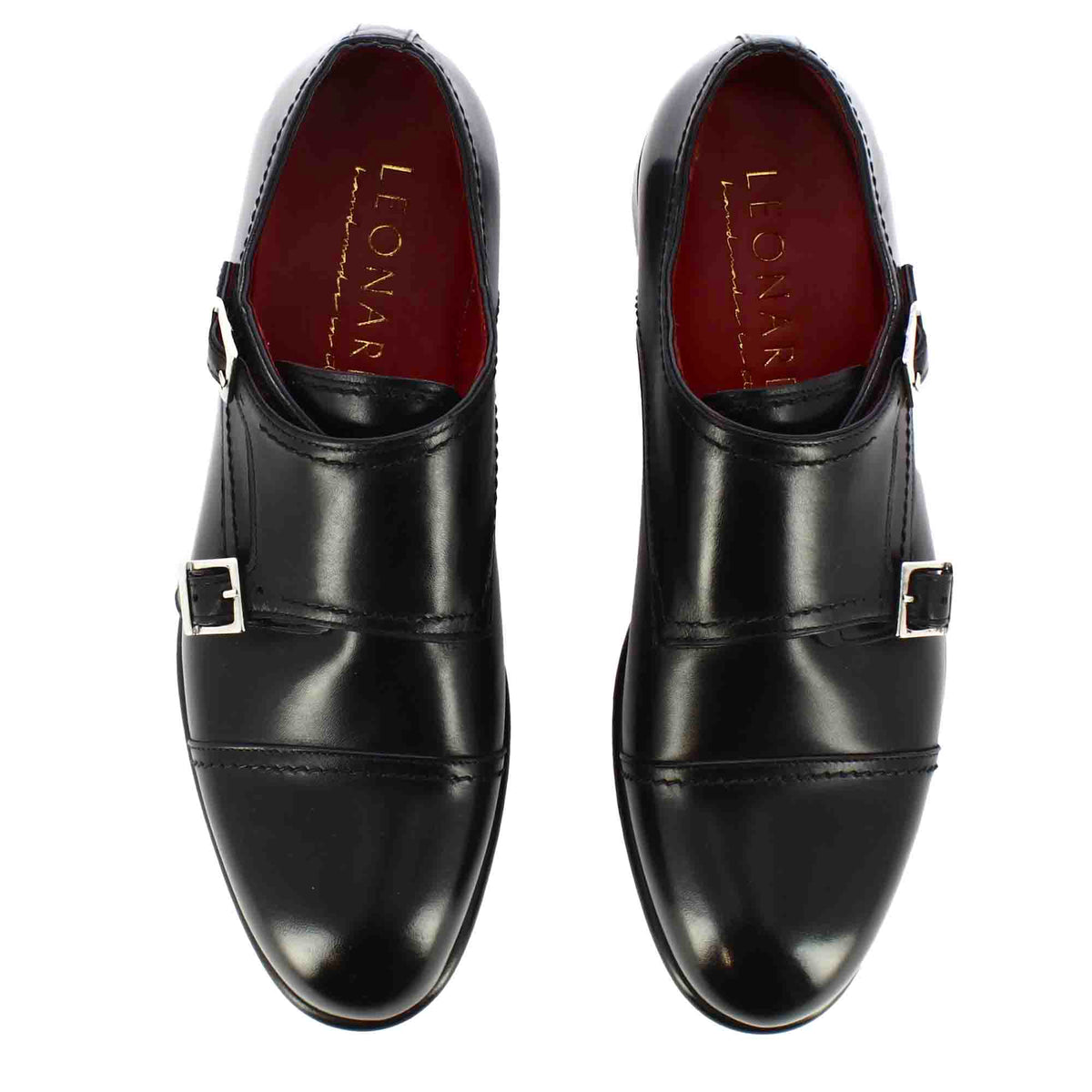 Scarpa con doppia fibbia da uomo in pelle colore nero - LeonardoShoes