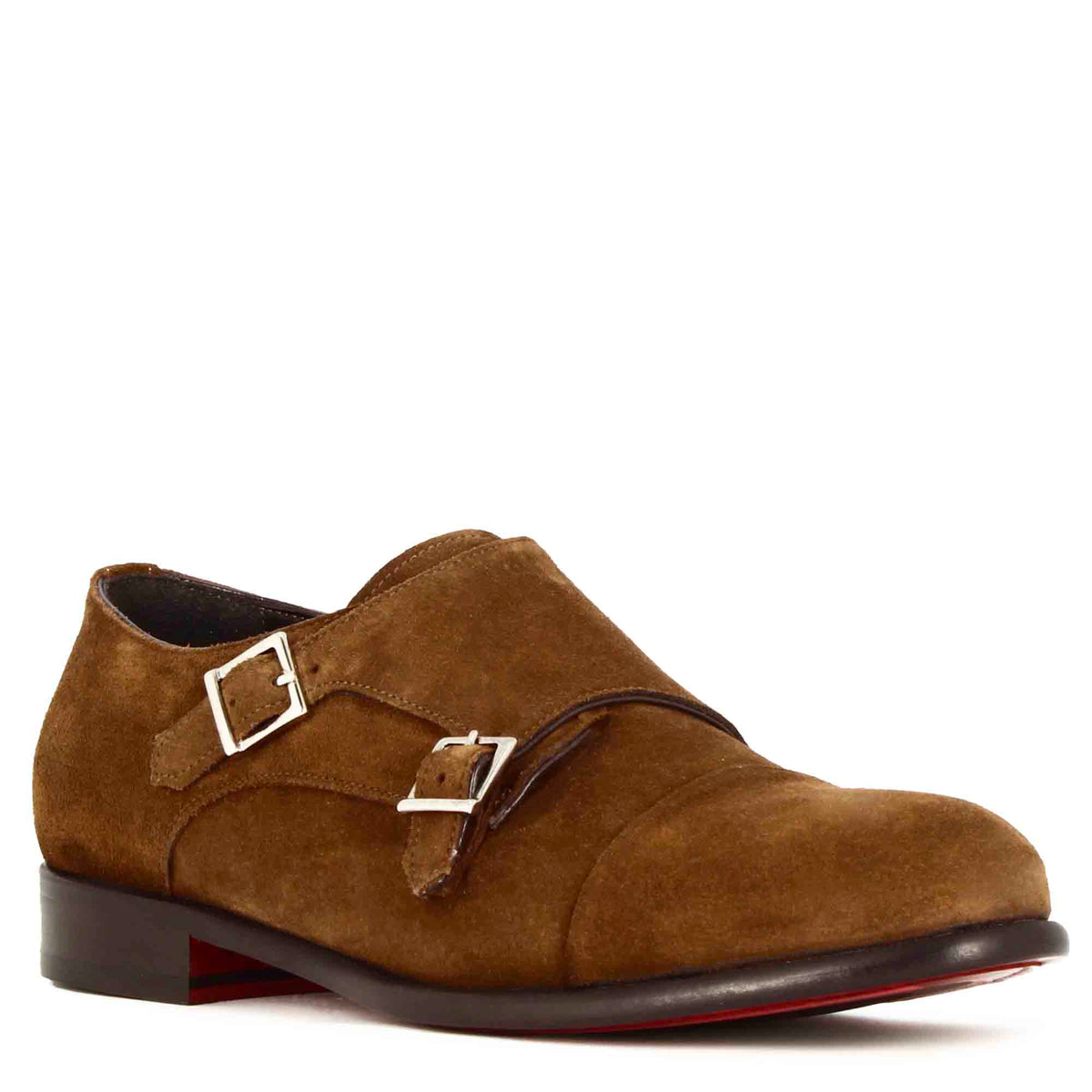 Scarpa doppia fibbia da uomo in pelle scamosciata colore marrone chiaro - LeonardoShoes