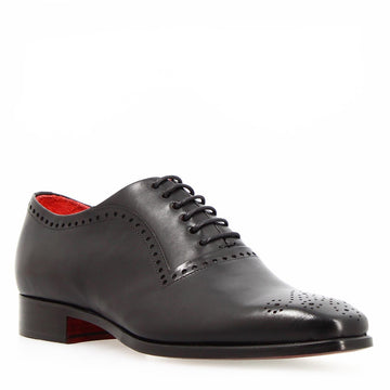 Ettore nero oxford semibrogue artigianale in pelle italiana - LeonardoShoes