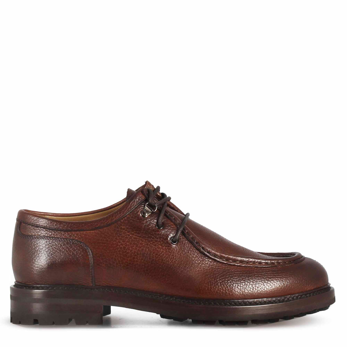 Scarpa stringata da uomo modello ingegnere in pelle marrone - LeonardoShoes