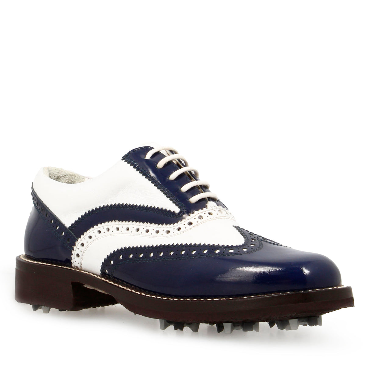 Scarpe da golf bicolore bianco e blu in pelle - LeonardoShoes