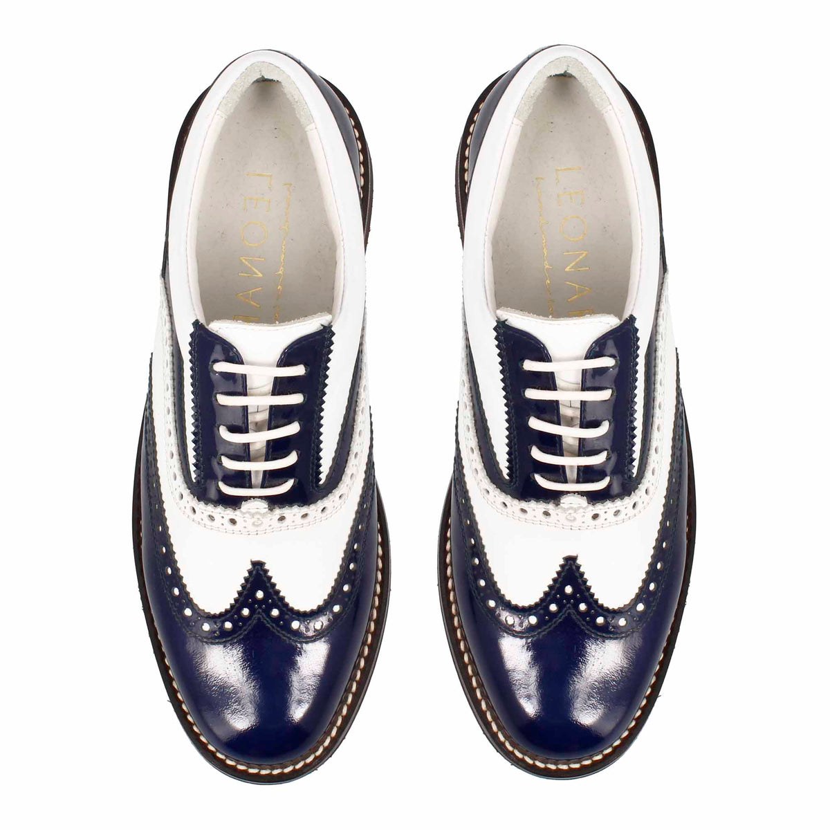 Scarpe da golf bicolore bianco e blu in pelle - LeonardoShoes