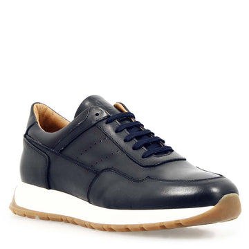 Sneaker artigianale da Uomo in pelle blu Ateneo - LeonardoShoes