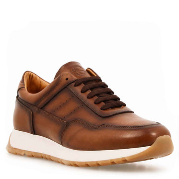Sneaker artigianale Ateneo da uomo in pelle marrone chiaro sfumato - LeonardoShoes
