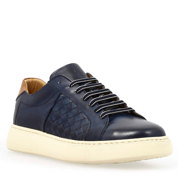 Sneaker Caronte da uomo in pelle intrecciata colore blu - LeonardoShoes