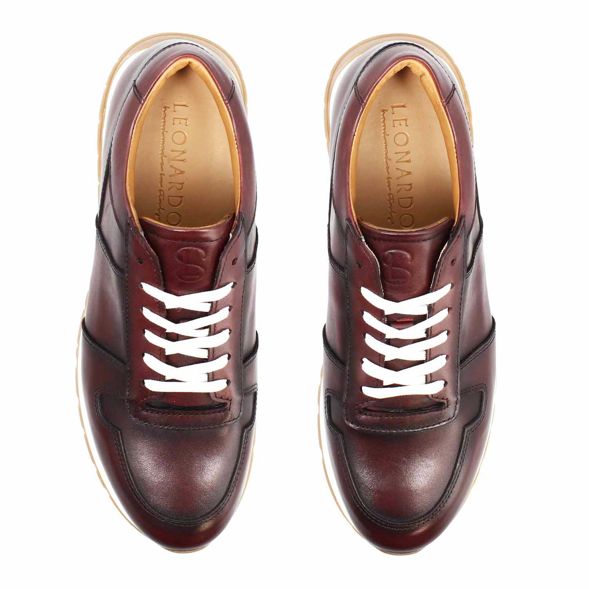 Sneaker artigianale Piave da uomo in pelle bordeaux - LeonardoShoes