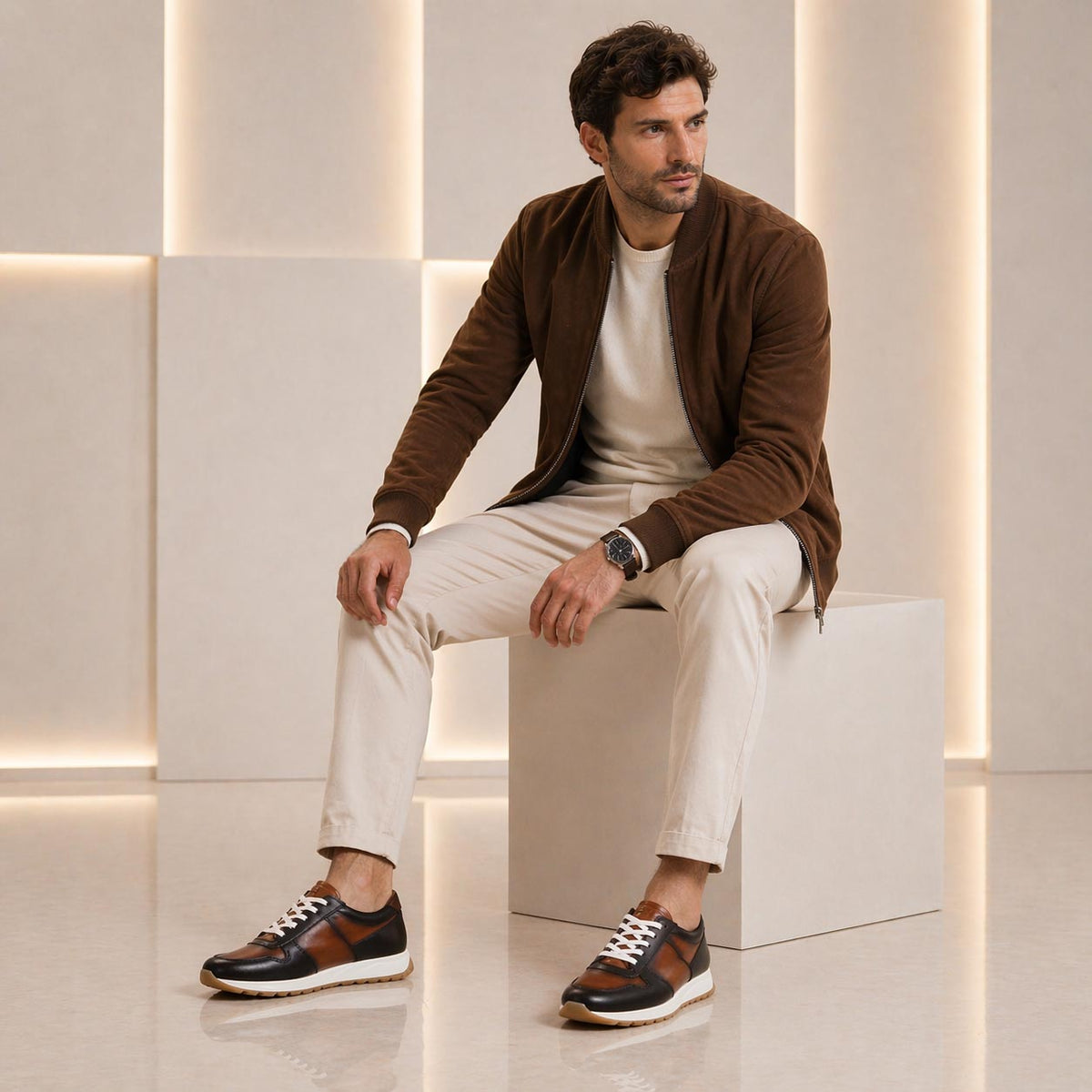 Sneaker artigianale Piave da uomo in pelle marrone - LeonardoShoes