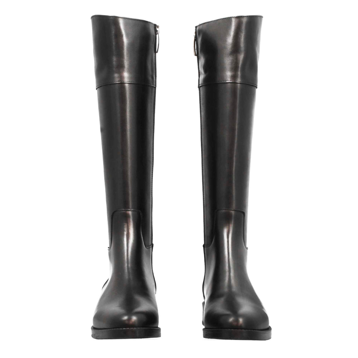 Stivale artigianale da donna al ginocchio in pelle colore nero - LeonardoShoes