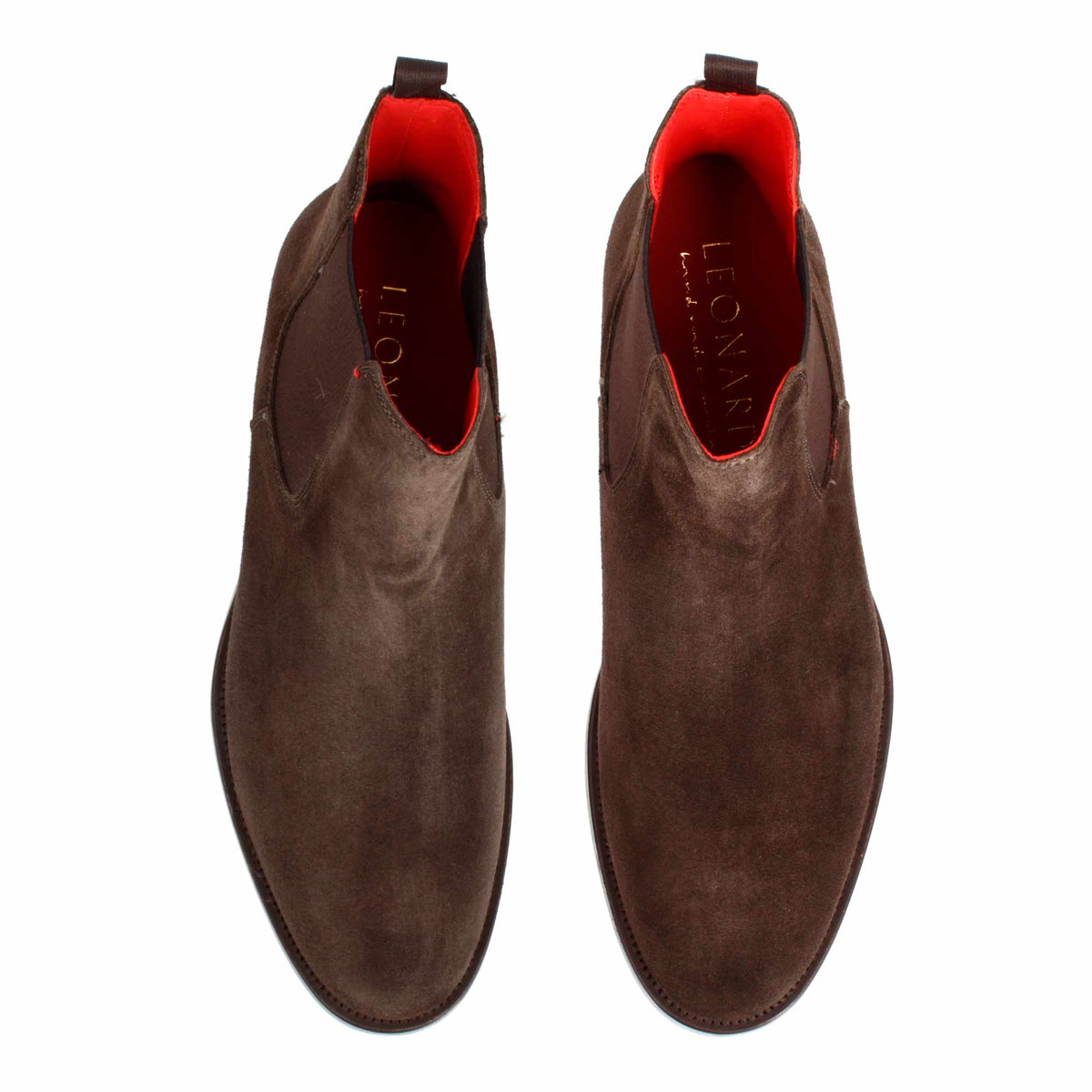 Stivaletti da uomo Chelsea in pelle scamosciata marrone suola in cuoio - LeonardoShoes