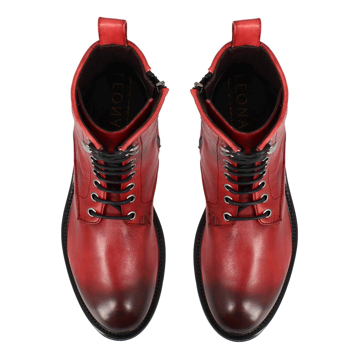 Stivaletto anfibio da donna in pelle colore rosso
