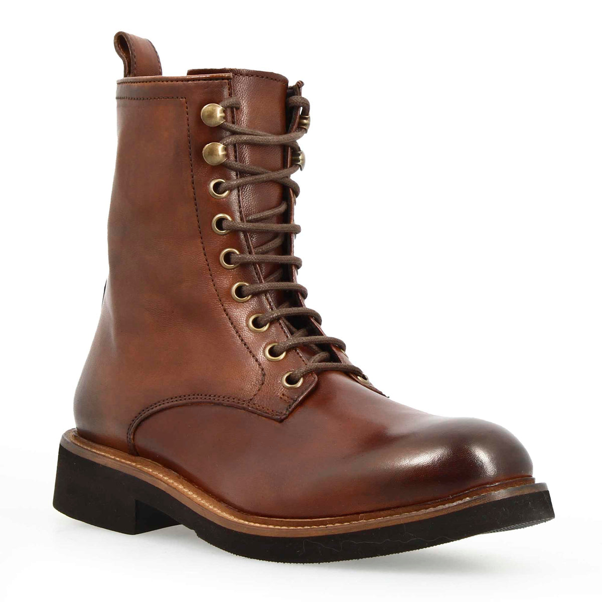 Stivaletto anfibio da donna in pelle marrone fatto a mano - LeonardoShoes