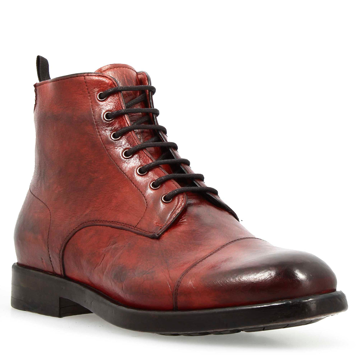 Stivaletto cap toe da uomo in pelle pregiata bordeaux - LeonardoShoes