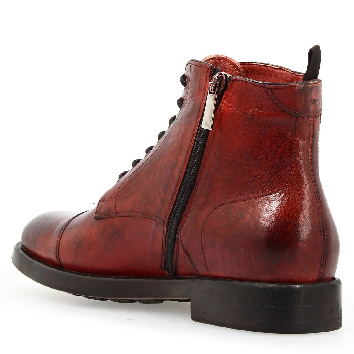 Stivaletto cap toe da uomo in pelle pregiata bordeaux - LeonardoShoes
