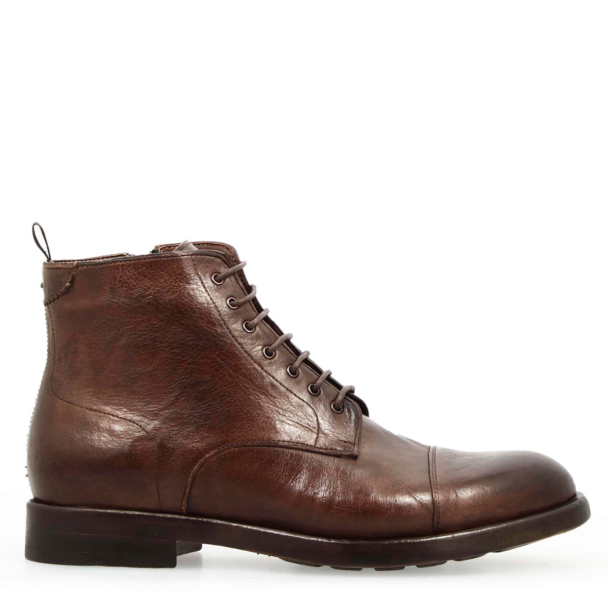 Stivaletto cap toe da uomo in pelle pregiata marrone scuro - LeonardoShoes