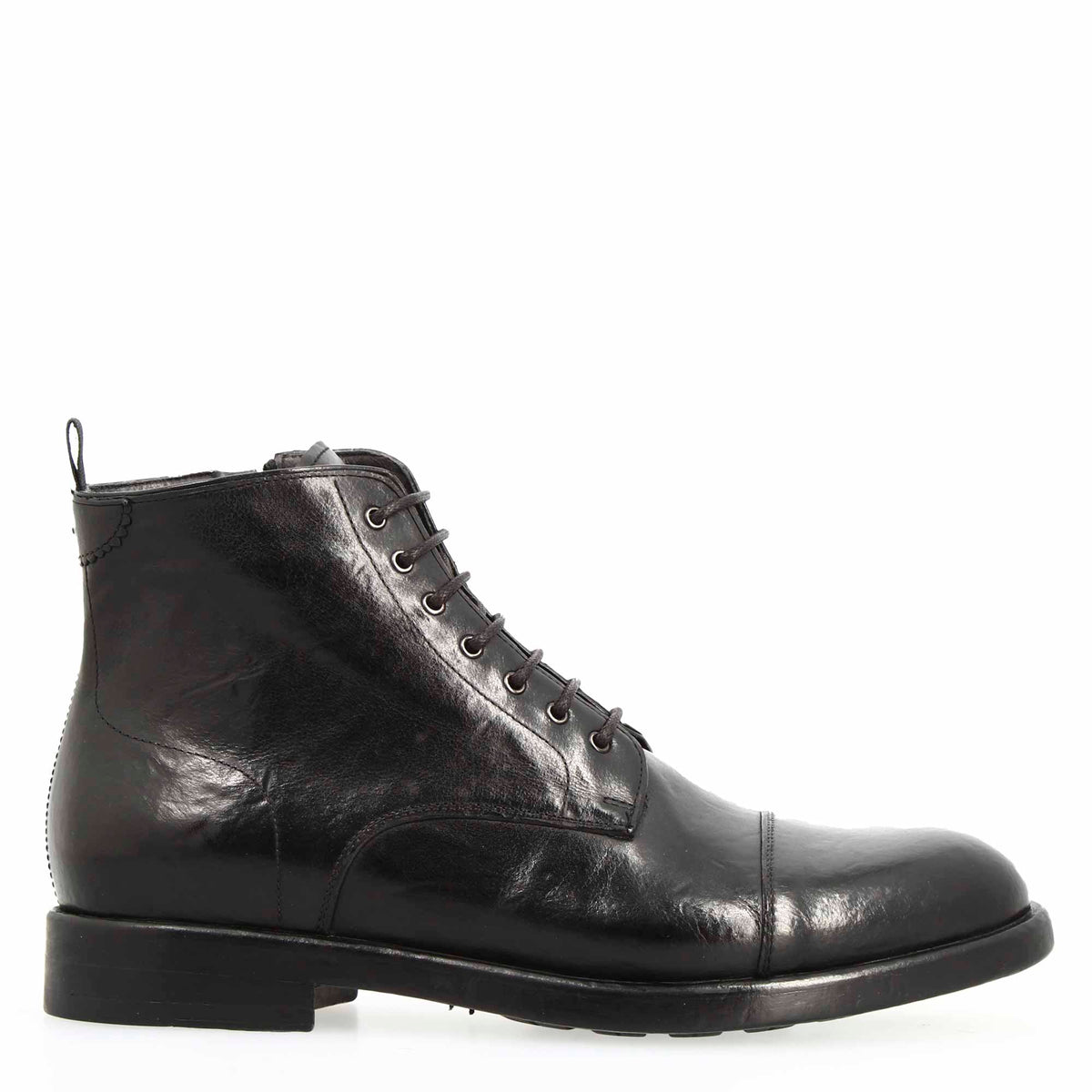Stivaletto cap toe da uomo in pelle pregiata nera - LeonardoShoes