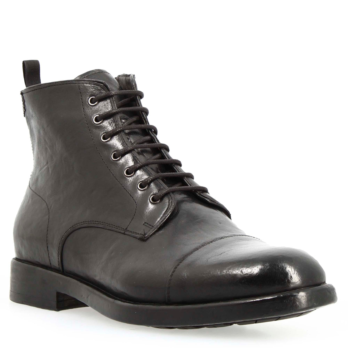 Stivaletto cap toe da uomo in pelle pregiata nera - LeonardoShoes