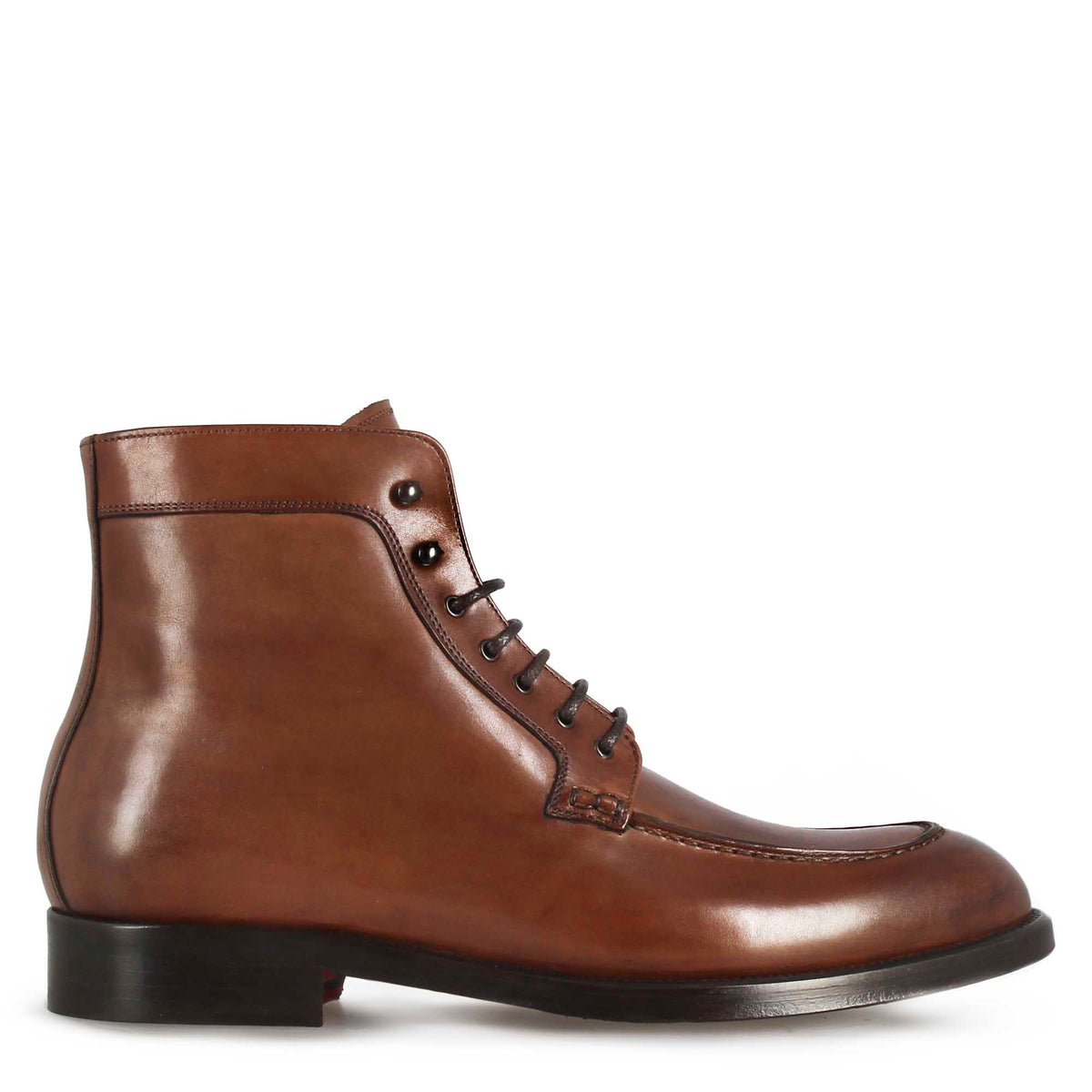 Stivaletto con allacciatura alla caviglia da uomo in pelle liscia colore marrone - LeonardoShoes