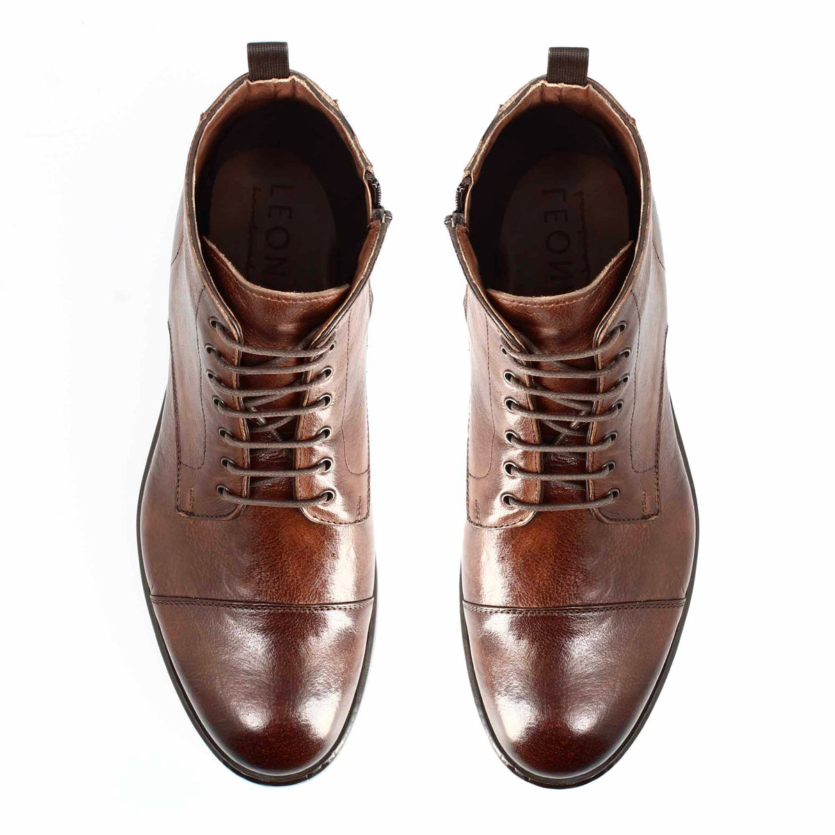 Stivaletto cap toe da uomo in pelle pregiata marrone