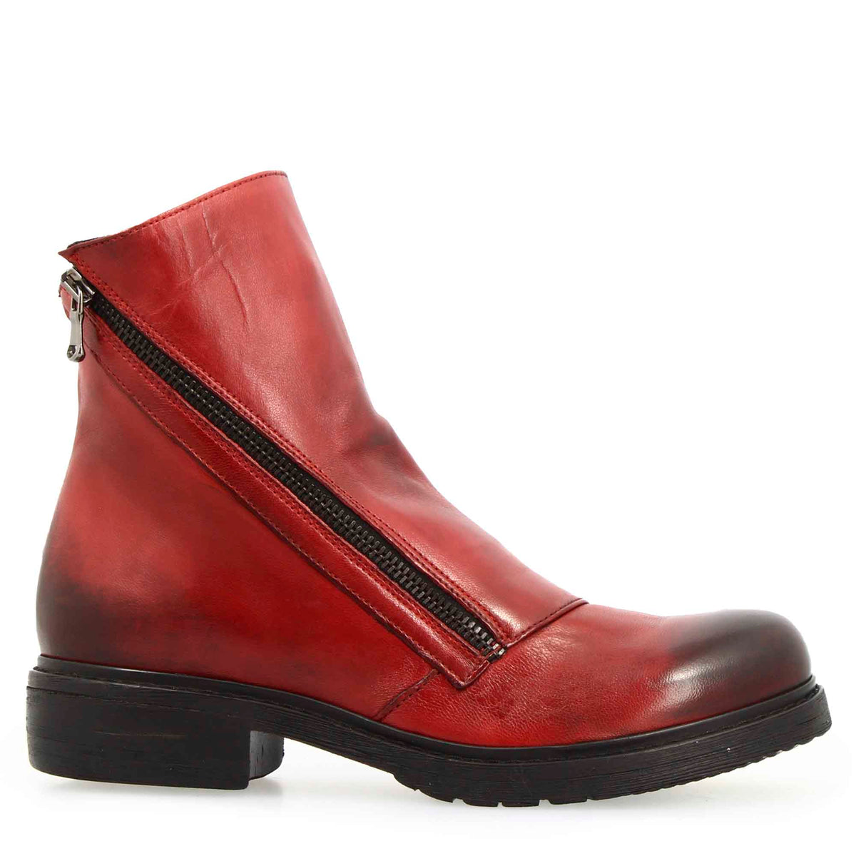 Stivaletto da donna in pelle lavata colore rosso con doppia zip - LeonardoShoes
