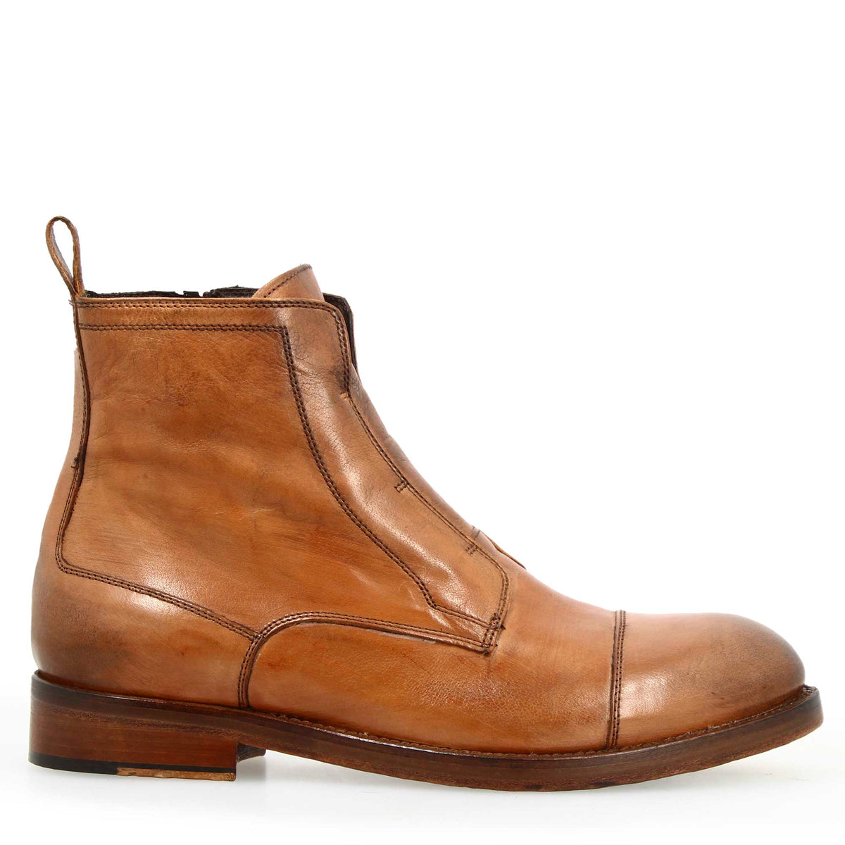 Stivaletto da uomo cap toe fatto a mano in pelle marrone - LeonardoShoes
