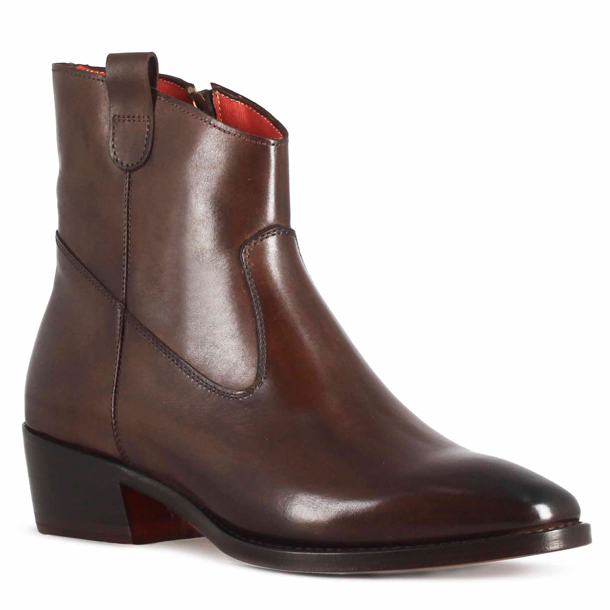 Stivaletto sopra alla caviglia stile texano da donna in pelle colore marrone scuro - LeonardoShoes