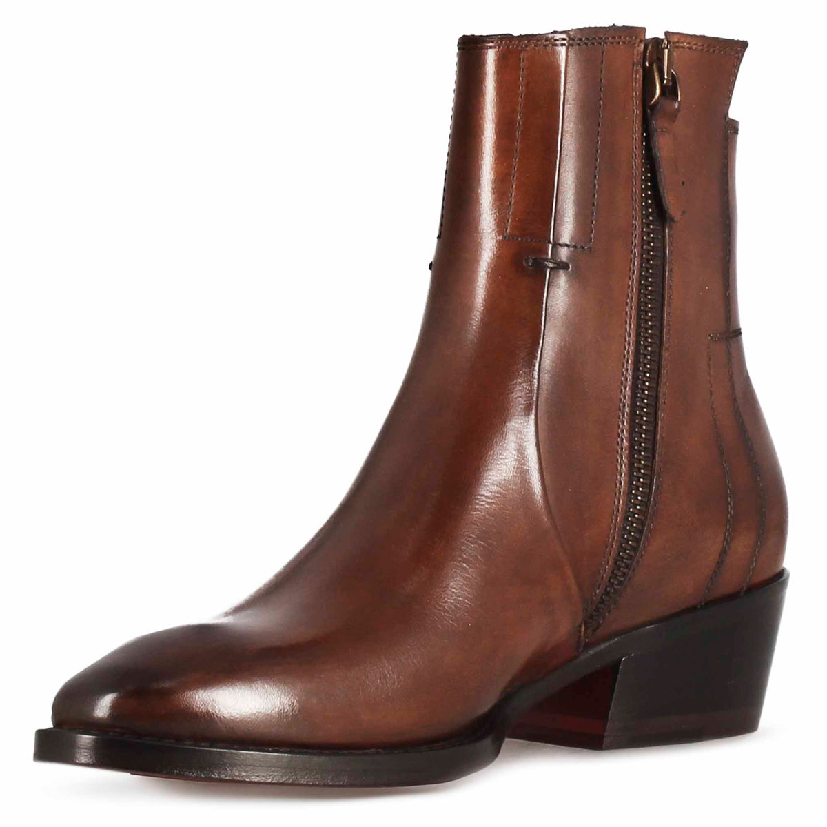 Stivaletto stile texano asimmetrico da donna in pelle colore marrone - LeonardoShoes