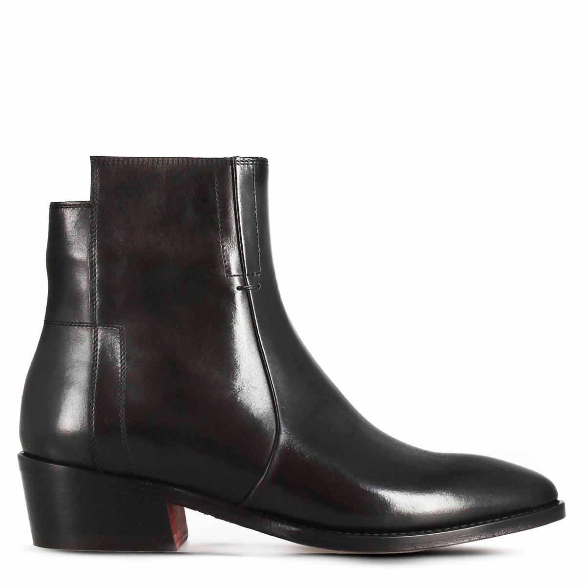 Stivaletto stile texano asimmetrico da donna in pelle colore nero - LeonardoShoes