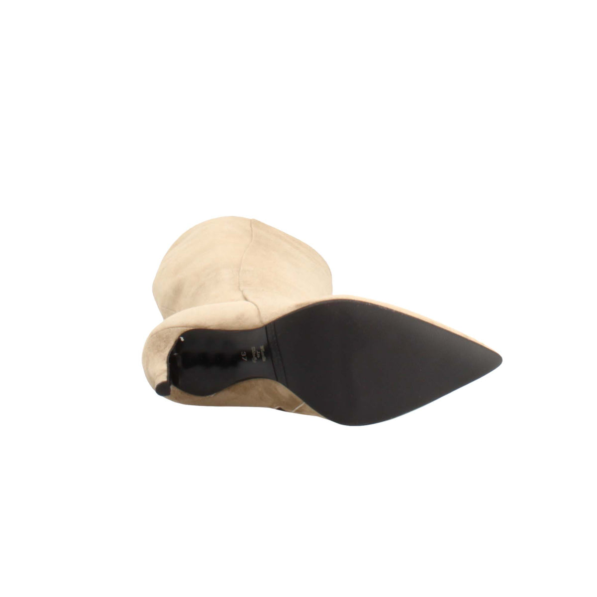 Stivali al ginocchio a punta con tacco a spillo da donna in camoscio beige - LeonardoShoes