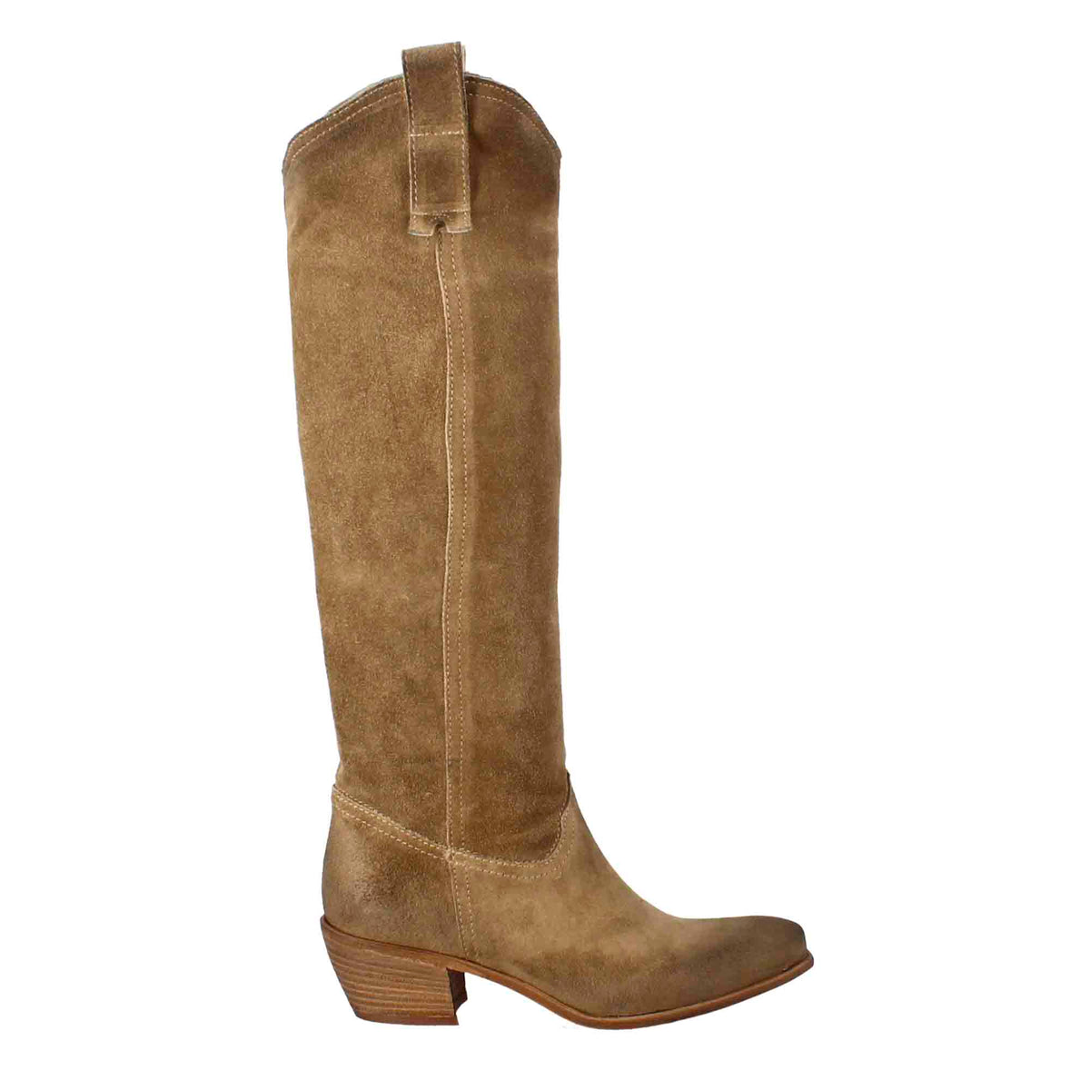 Stivali texani da donna sfoderati in camoscio tortora - LeonardoShoes