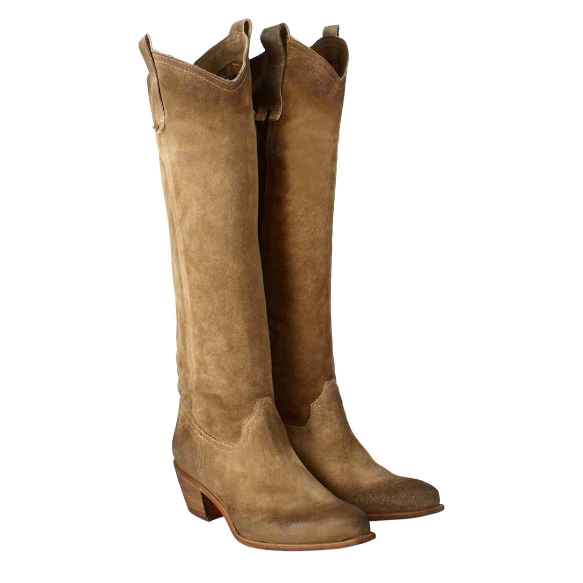 Stivali texani da donna sfoderati in camoscio tortora - LeonardoShoes