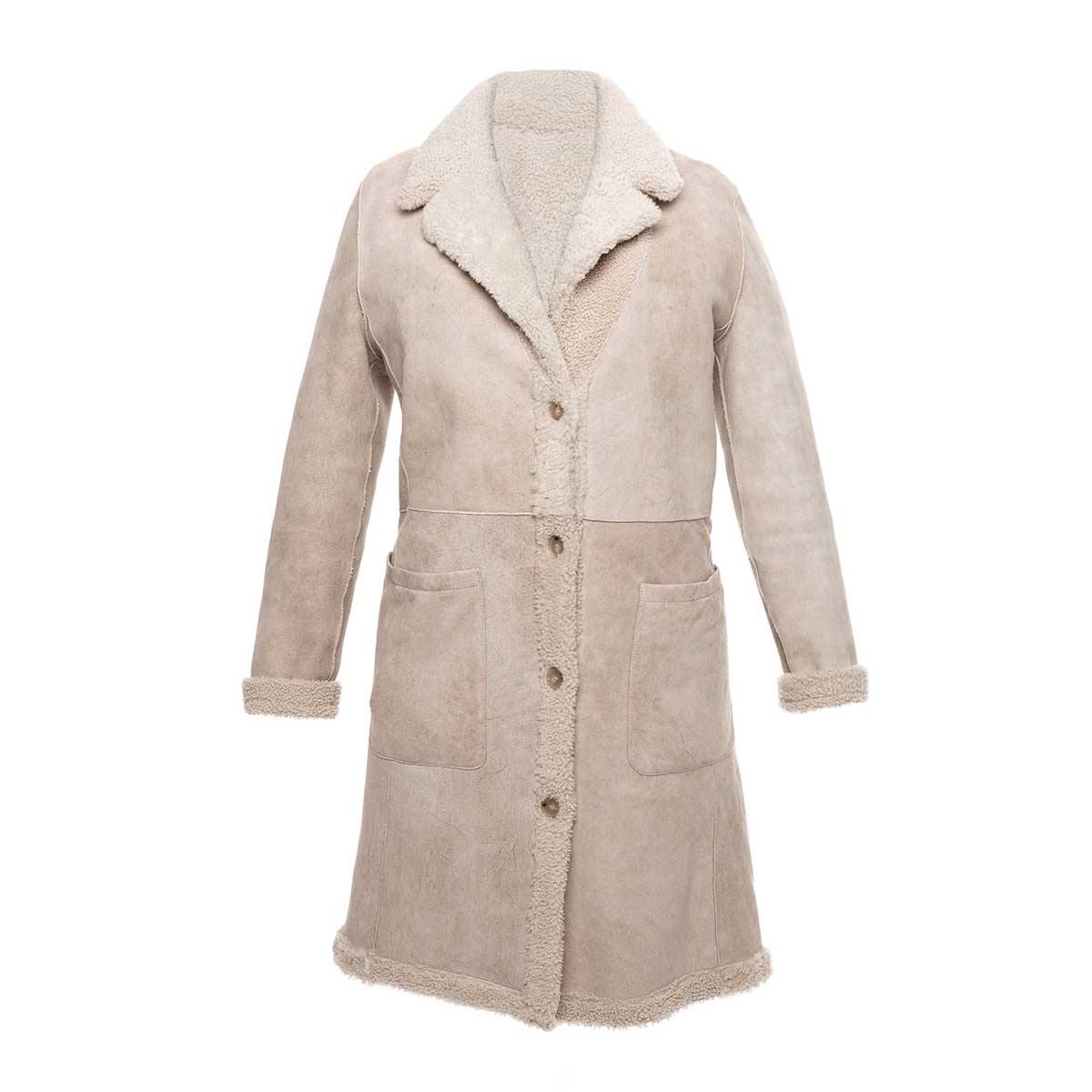 Cappotto reversibile doppio petto lungo da donna beige - LeonardoShoes