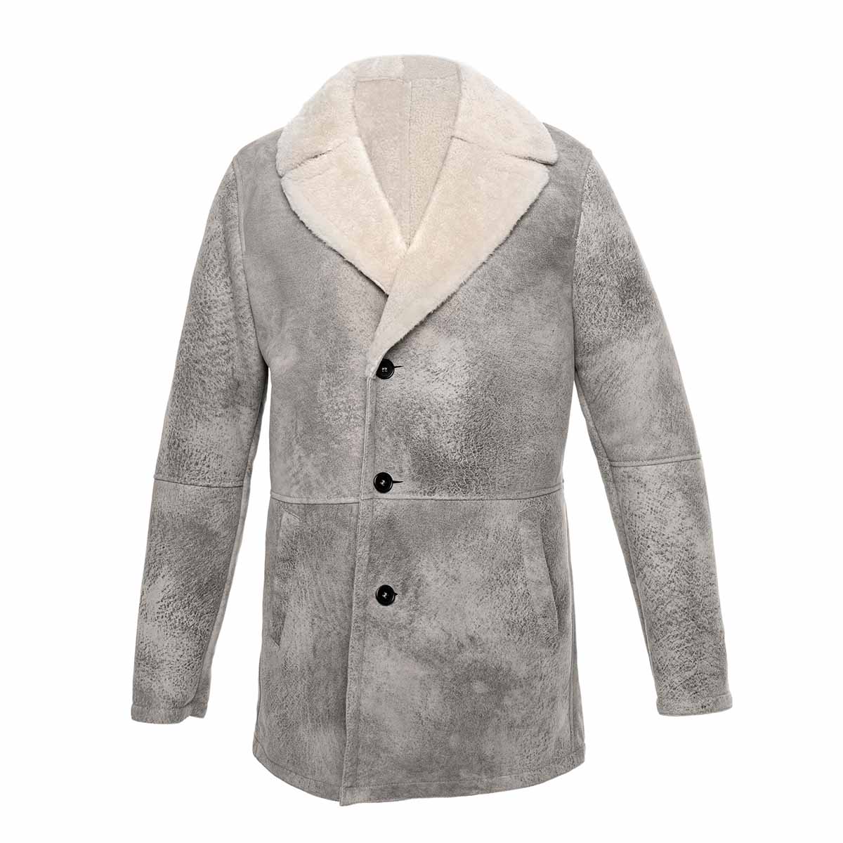 Giacca doppio petto da uomo in pelle di montone grigia - LeonardoShoes