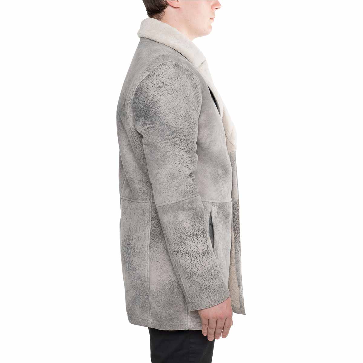 Giacca doppio petto da uomo in pelle di montone grigia - LeonardoShoes