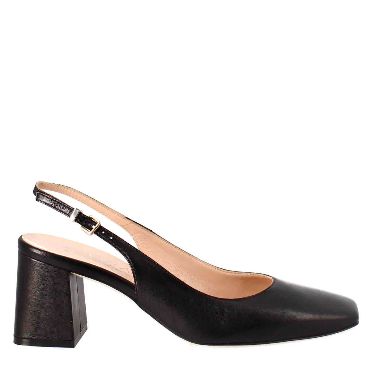 Décolleté slingback da donna in pelle colore nero a punta - LeonardoShoes