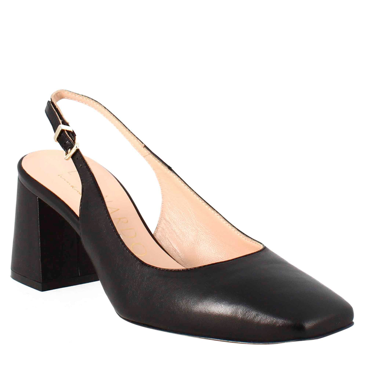 Décolleté slingback da donna in pelle colore nero a punta - LeonardoShoes