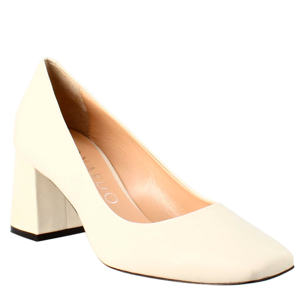 Décolleté da donna in pelle beige a punta squadrata - LeonardoShoes