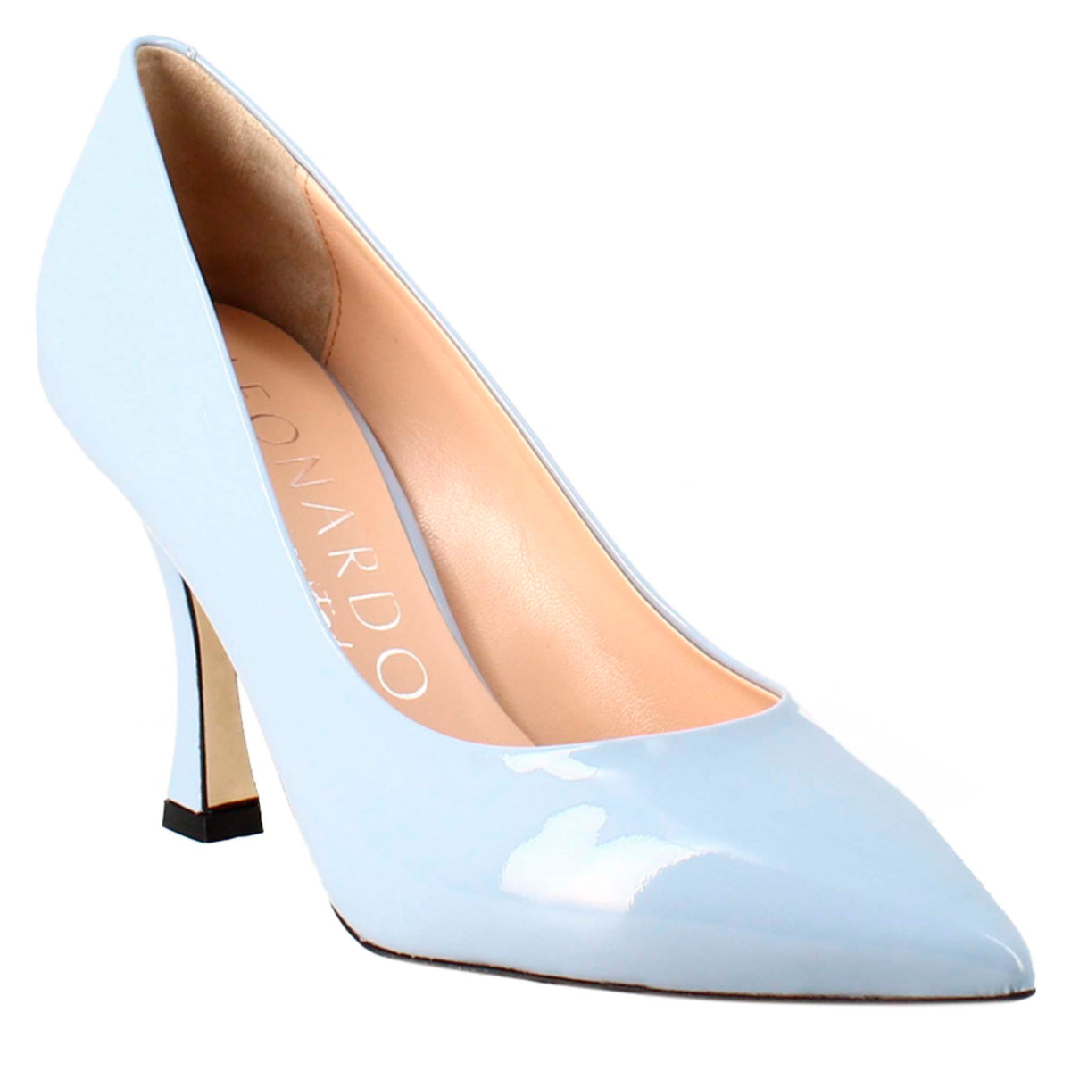 Décolleté da donna in pelle verniciata colore celeste a punta - LeonardoShoes