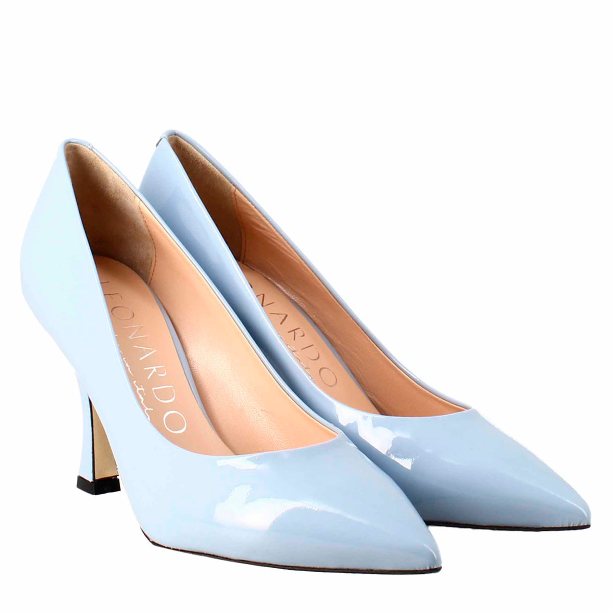 Décolleté da donna in pelle verniciata colore celeste a punta - LeonardoShoes