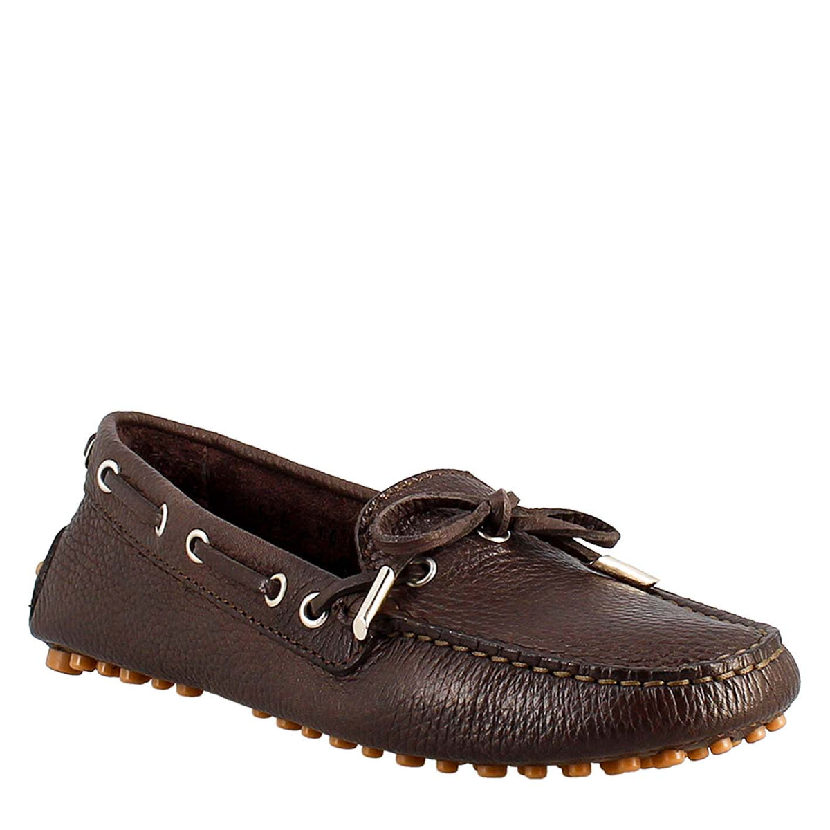 Mocassino da donna con lacci in pelle marrone scuro - LeonardoShoes