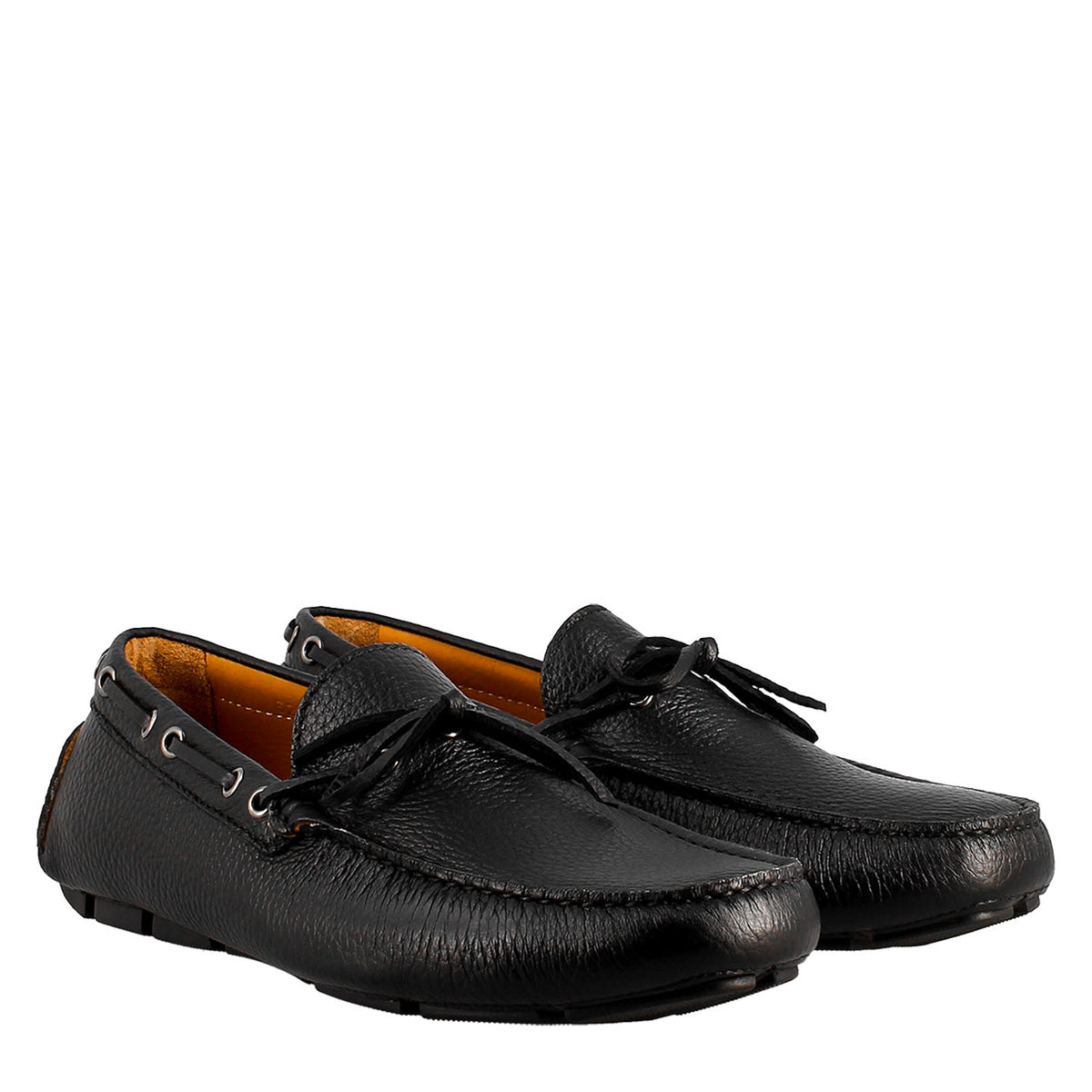 Mocassino tubolare con lacci da uomo in pelle color nero - LeonardoShoes
