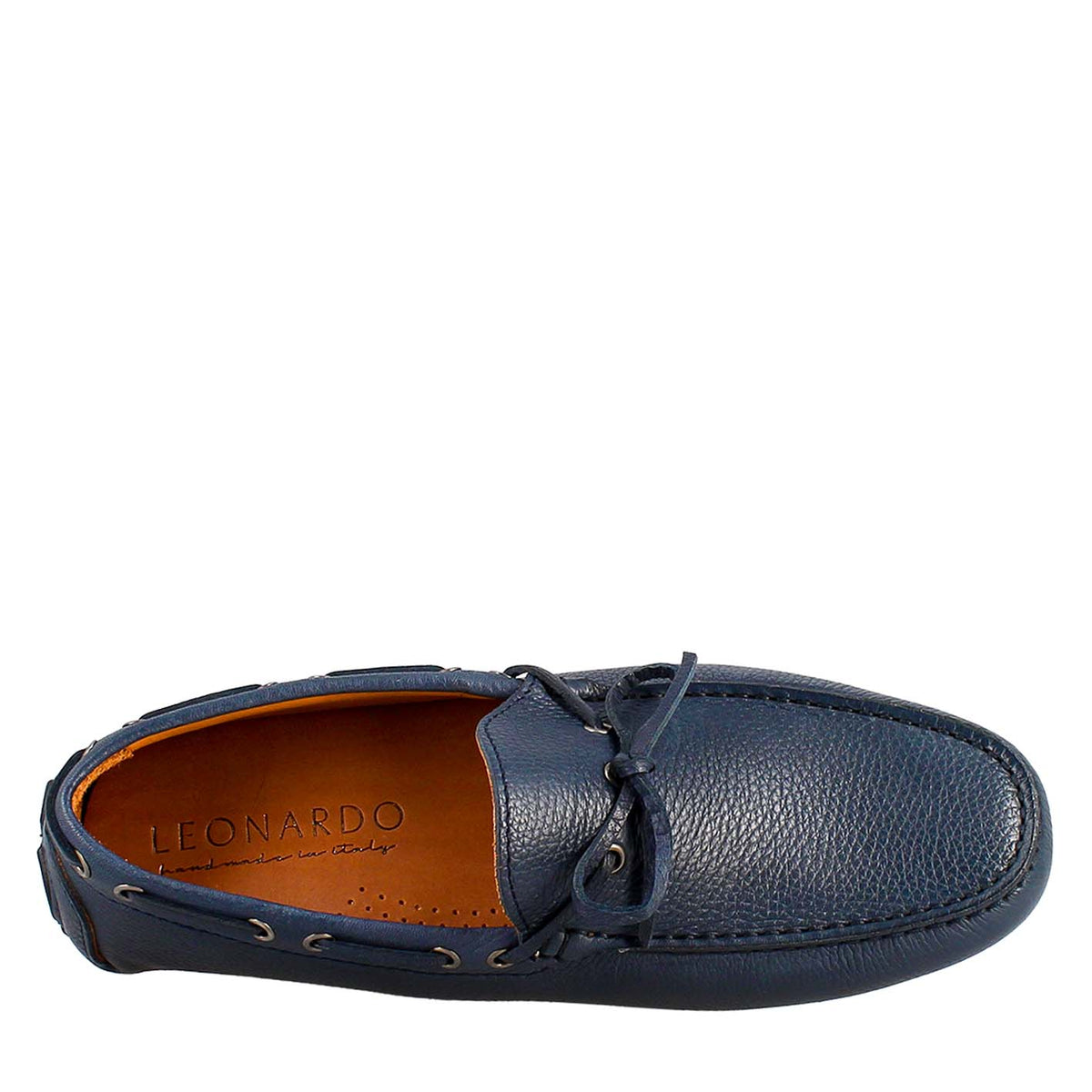 Mocassino tubolare con lacci da uomo in pelle blu - LeonardoShoes