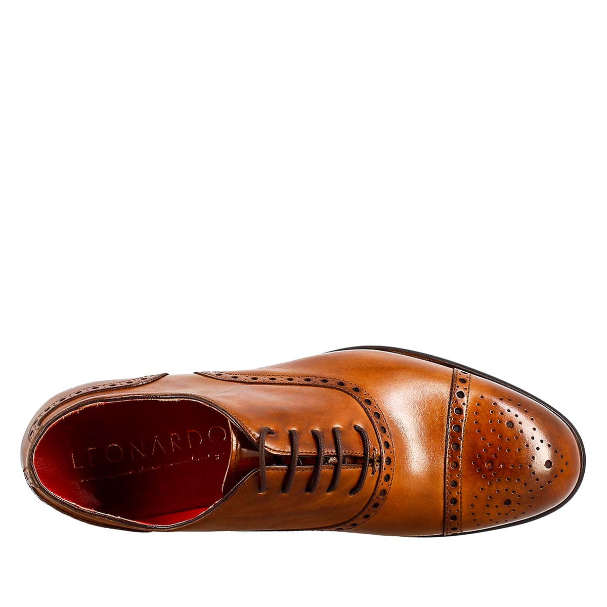 Oxford semi brogue marrone elegante da uomo in pelle - LeonardoShoes