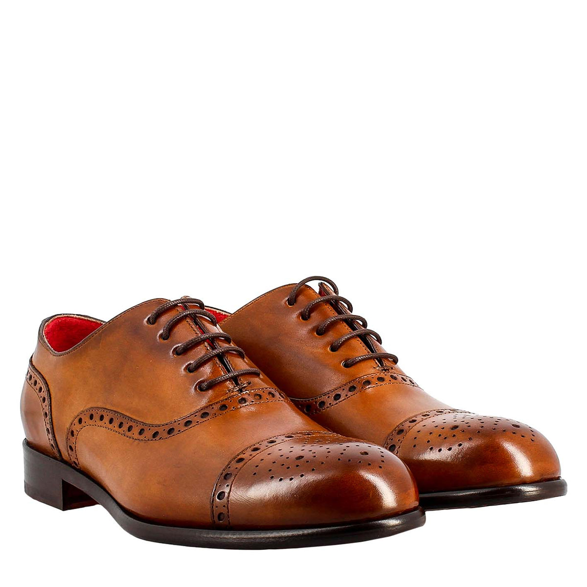 Oxford semi brogue marrone elegante da uomo in pelle - LeonardoShoes