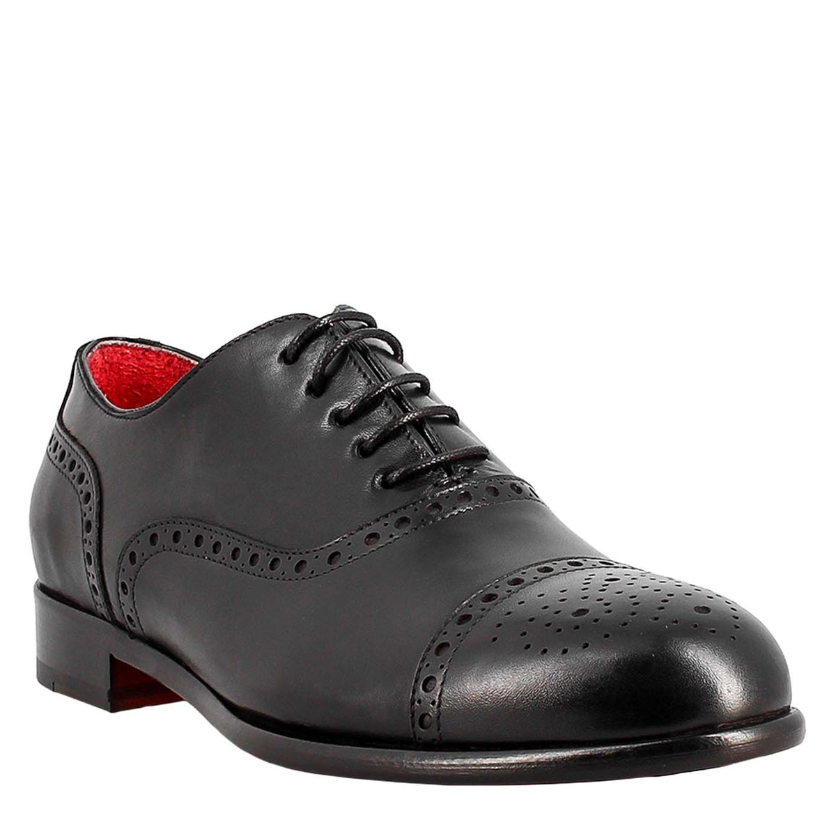 Oxford semi brogue nero elegante da uomo in pelle - LeonardoShoes