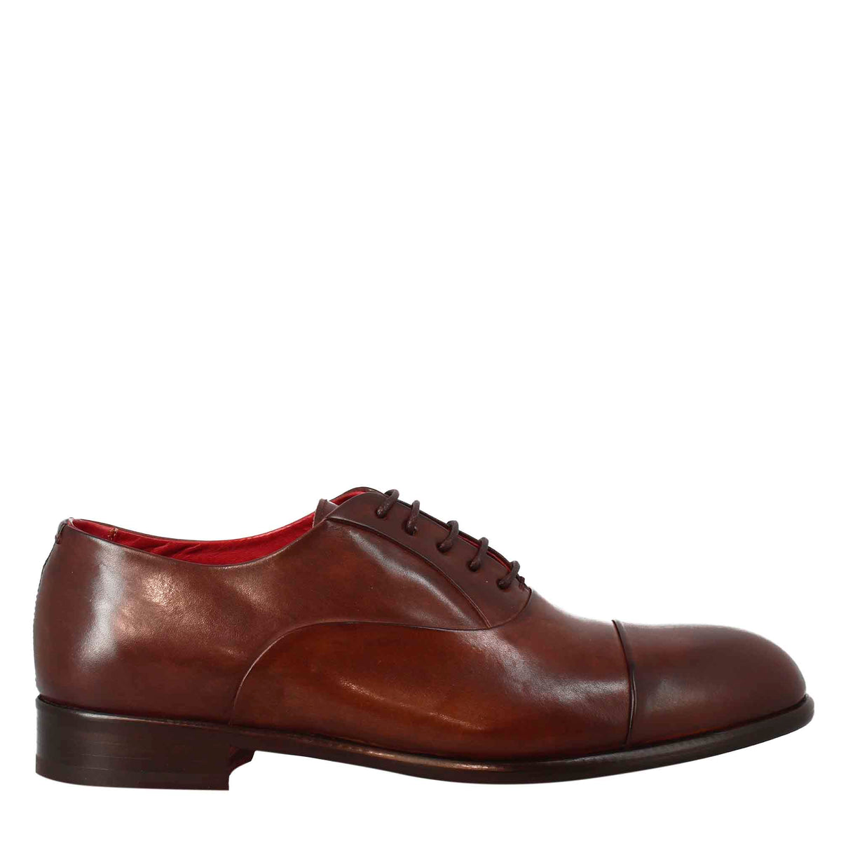 Oxford marrone scuro elegante da uomo in pelle e fodera rossa - LeonardoShoes