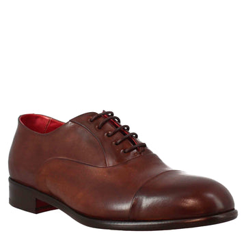 Oxford marrone scuro elegante da uomo in pelle e fodera rossa - LeonardoShoes