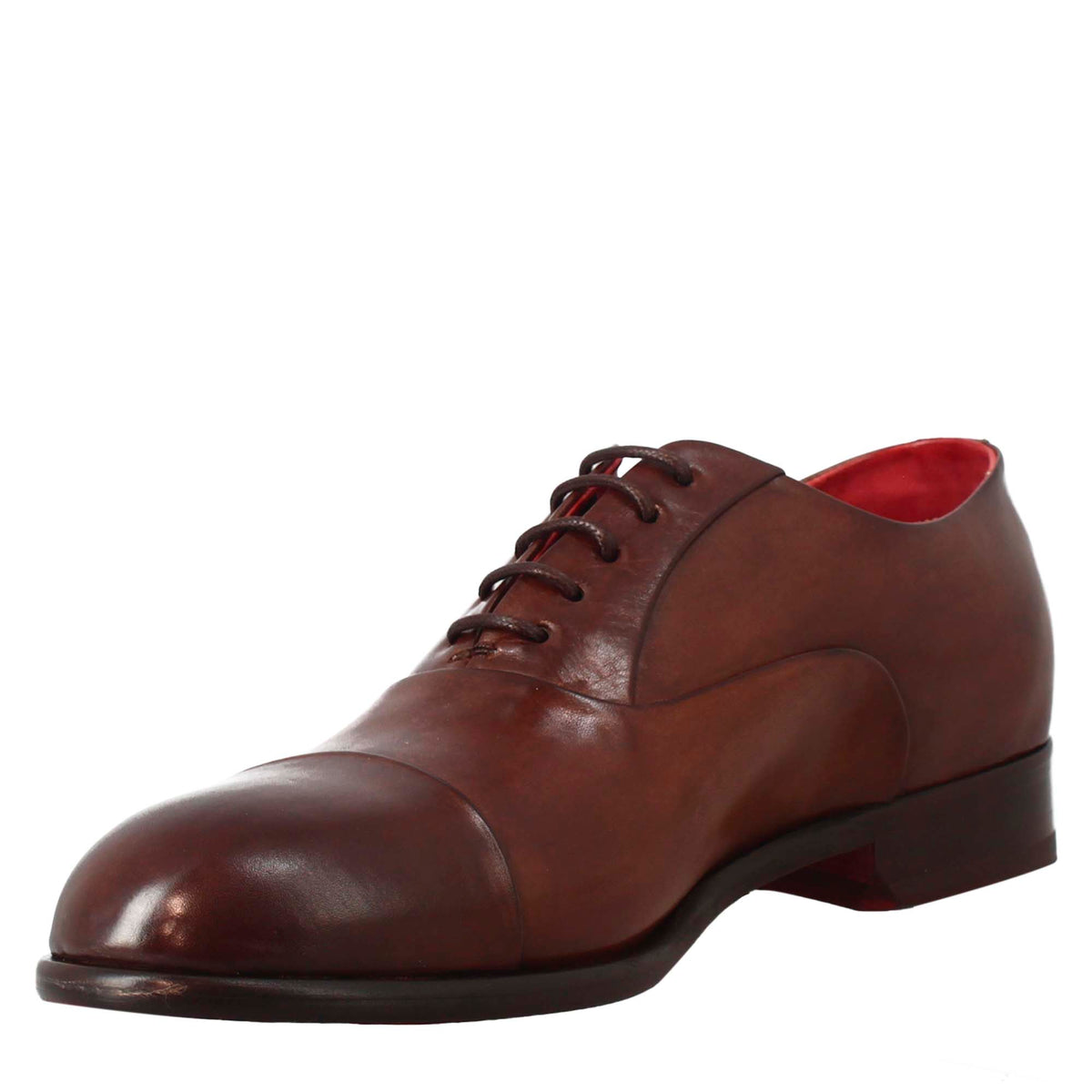 Oxford marrone scuro elegante da uomo in pelle e fodera rossa - LeonardoShoes