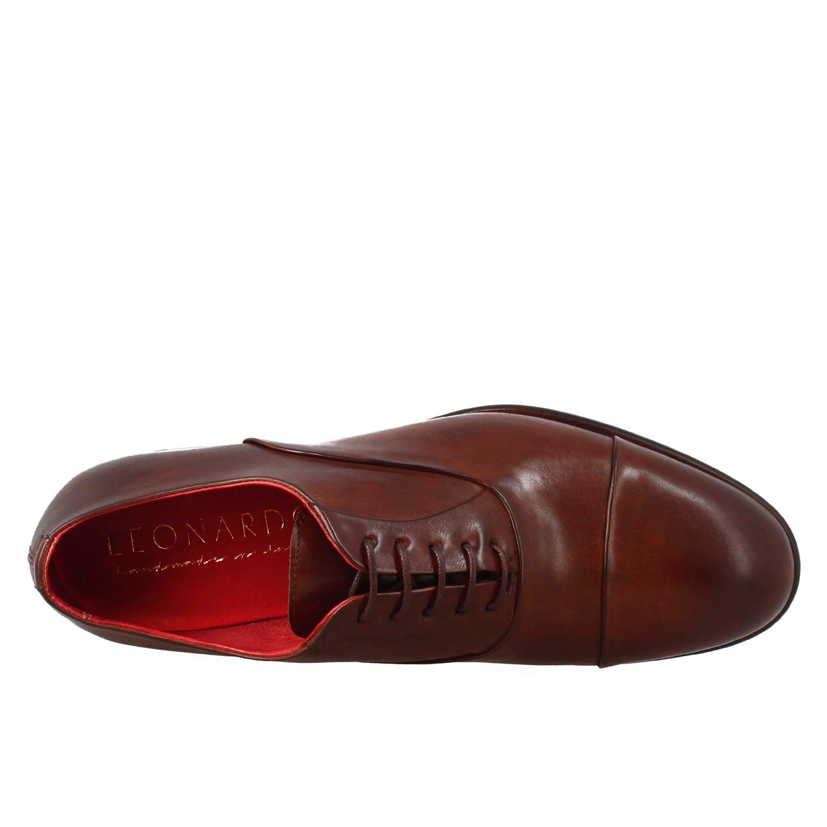 Oxford marrone scuro elegante da uomo in pelle e fodera rossa - LeonardoShoes