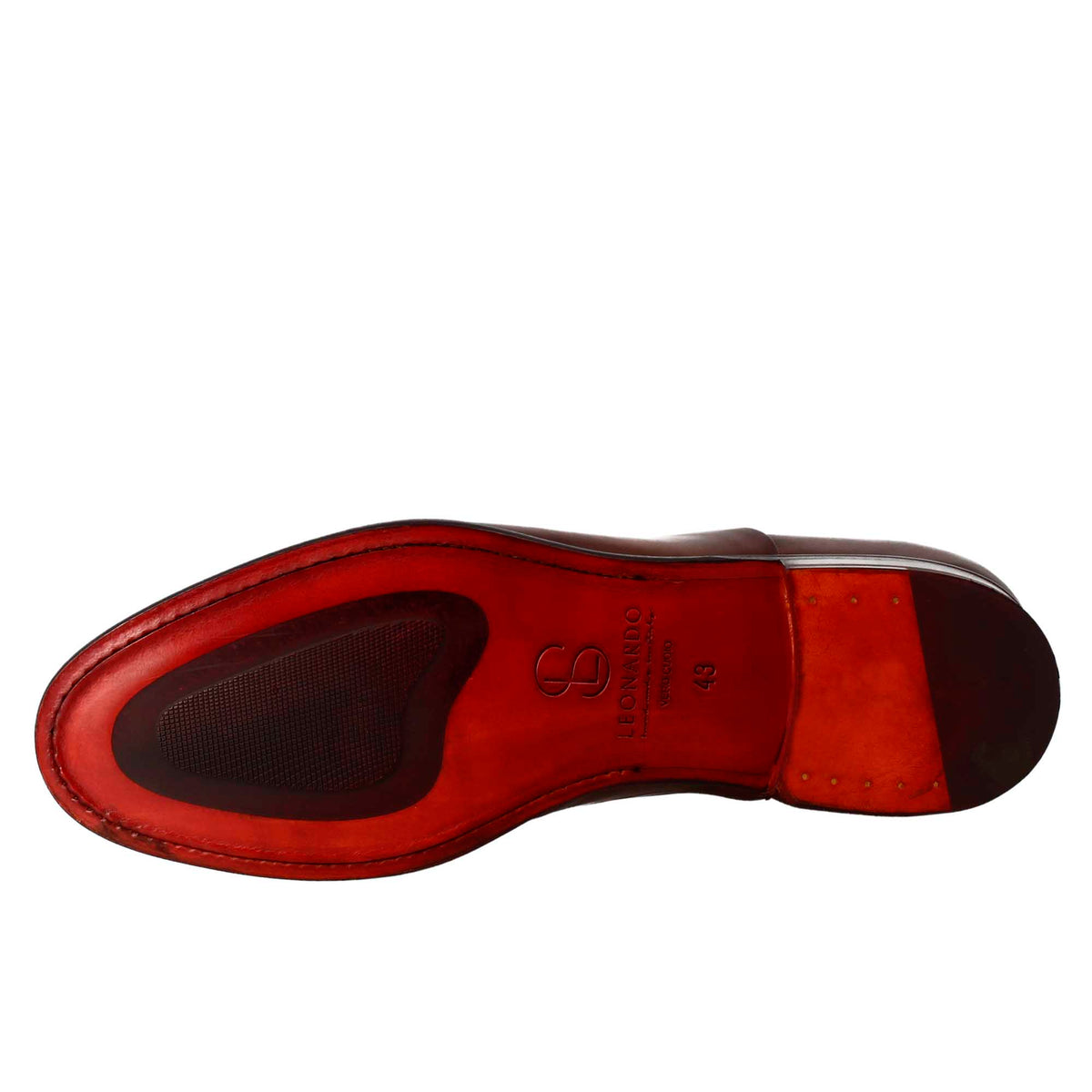 Oxford marrone scuro elegante da uomo in pelle e fodera rossa - LeonardoShoes